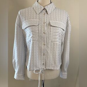 Adrianna Papell cropped striped button up top SZ SM